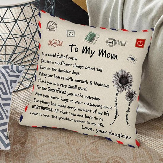TDR - Sierkussensloop - 45x45 cm  - leuk als cadeau voor dochter naar moeder -  leuk voor moederdag -  "To my mom"