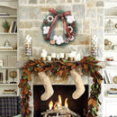 Luxe Kerstkrans met Dennenappels, Katoenbollen en Decoratief Lint – Realistische PVC Decoratie-Ø30 cm