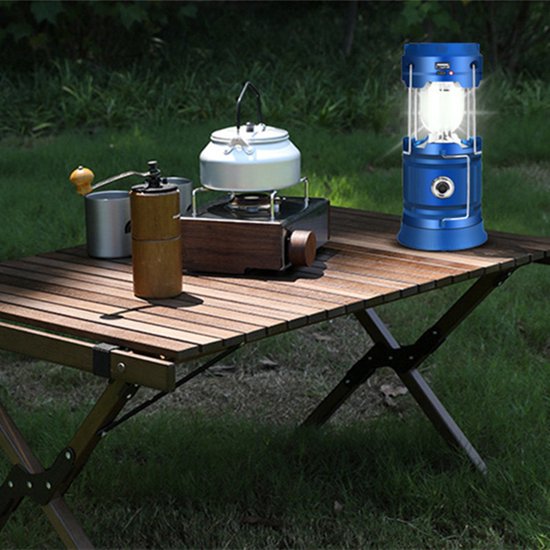 Multifunctionele Solar LED Campinglamp met Handvatten - IP10 - USB-lader en Powerbank-blauw