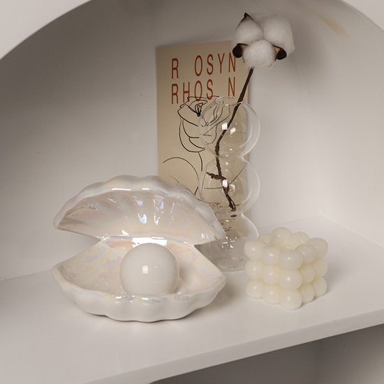 Keramische LED Nachtlamp Schelpvorm - 2 Batterijen Inbegrepe