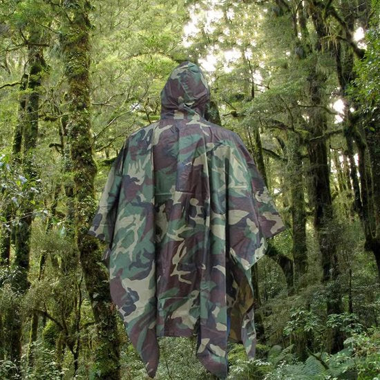 PVC Regenponcho voor outdoor fietsen en bergbeklimmen - Amerikaanse Jungle Camouflage -(One Size)