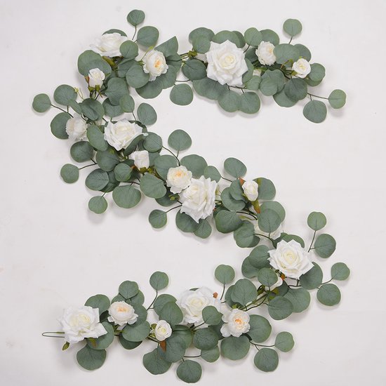 Kunstwijnstok met 21 witte rozen - 1.85m decoratie