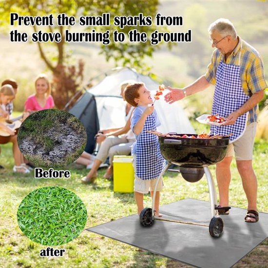 Barbecue vloermat van 100x 150cm Ideale mat voor onder de barbecue - Beschermt je terrastegels of gazon tegen hete kolen en vetvlekken - Grijs