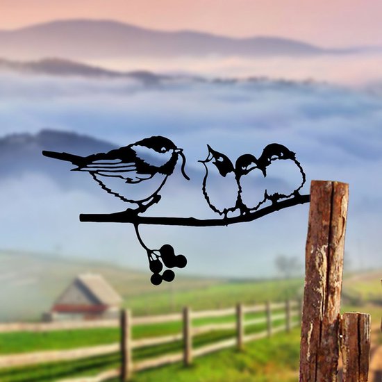 Metalen Vogelfamilie Boomhanger - Duurzame Tuindecoratie