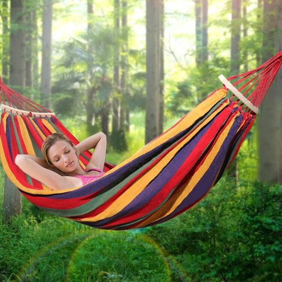 Hangmat met Ophangkoord, Opbergtas en Bevestigingstouwen -Ge