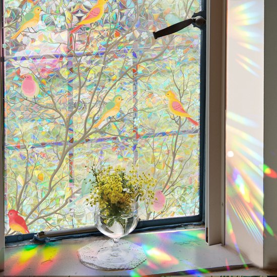 Milieuvriendelijke PVC Glasfolie - Kleurrijk vogel patroon - Zelfklevend - Privacy en UV Bescherming - 40x100 cm