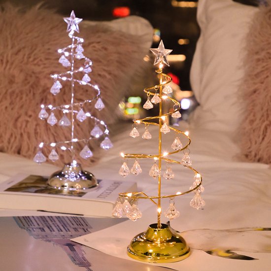 led kerstverlichting -tafellamp- kerstboom vorm lamp werkt op batterij -kerstversiering-gouden warm licht