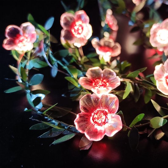LED lichtsnoer kersenbloesem +groen rotan 2meter 20 lampjes-werkt op batterij-roze
