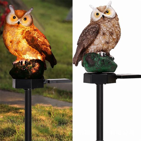 Betoverende Bruine Uilenlamp op Zonne-energie voor uw Buitenruimte-buiten lamp - fakkel-Duurzaam en Decoratief 13,5*7*43cm