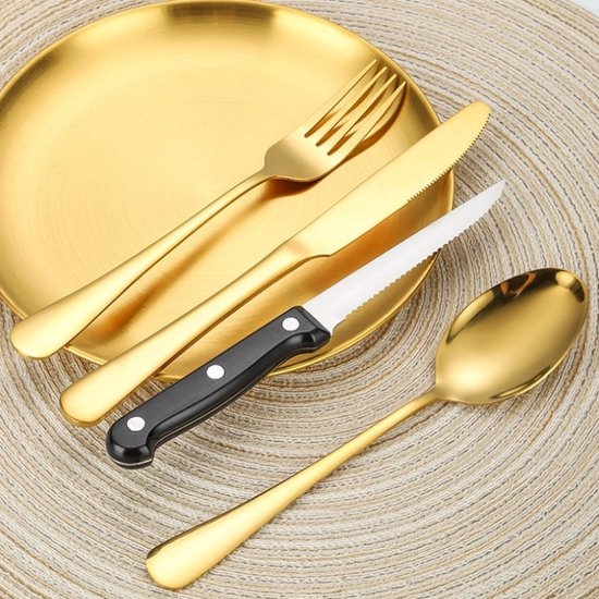 11-delig RVS Bestekset voor Picknick en BBQ - Gold, 2 Pers.