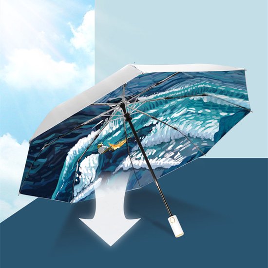 Opvouwbaar paraplu - Zonbescherming Anti-Uv UPF50 + -Windproof- Stevig paraplu - Automatisch -Van Gogh Ster zee print -zilver