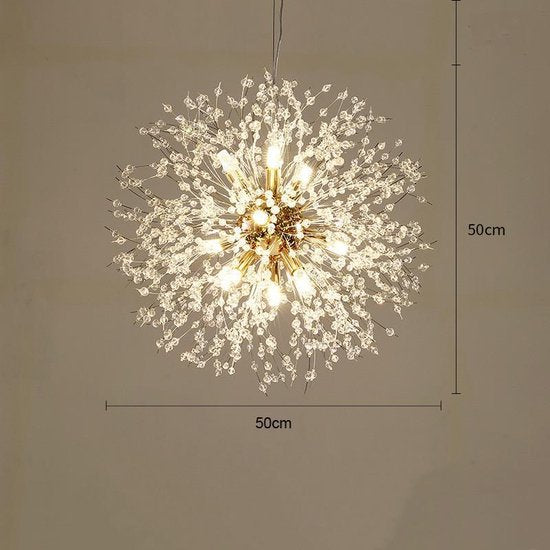 Xtraworks - Vuurwerk / Paardenbloem Kroonluchter - Goudkleurig - 50cm - Inclusief lamp peertjes / gloelampen