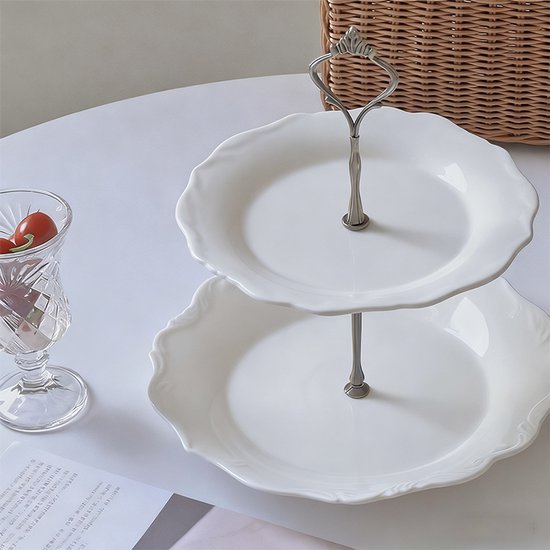 Franse reliëf keramische schaal dubbellaags afternoon tea sc