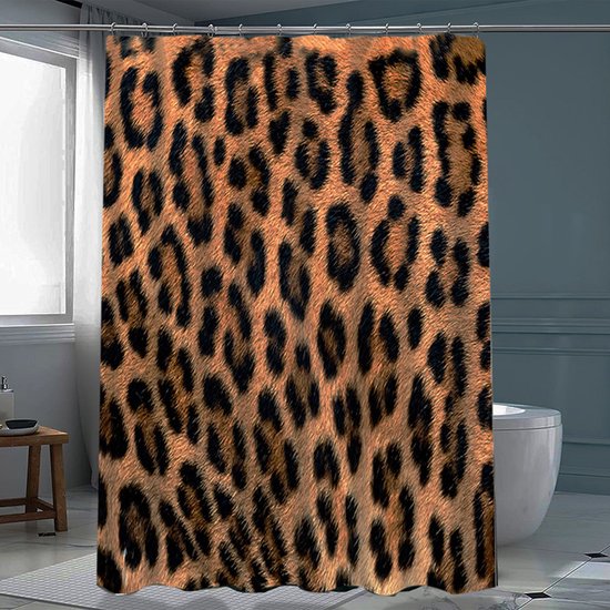 Waterdicht douchegordijn met luipaardprint - - Luxe Uitstraling, Uitstekende Waterbestendigheid - Hoogwaardig, Extra Dik, Gemakkelijk te Installeren 180*200CM-zwart/goud