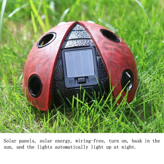 Zonne-ornament Rood Verlicht Lieveheersbeestje - Tuin Decoratie - Duurzaam - Sfeervol - Weerbestendig