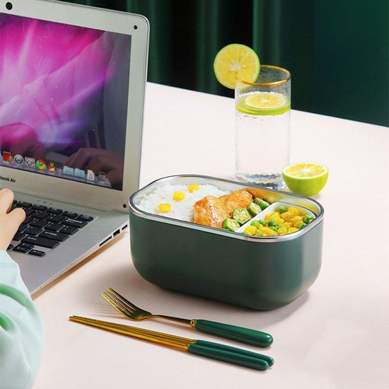 Elektrische lunchbox - ideaal voor gebruik in de auto-Lunchtrommel voor warme maaltijden-donkergroen