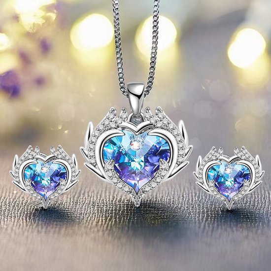 Engelvleugel hanger met kristallen - Blauw-paarse gloed - 50