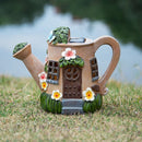Tuinbeeld Gieter Huisje – Solar, Kunststof, 21,5x17x13cm – Sprookjesachtig Decoratief Tuinornament – Bruin & Groen