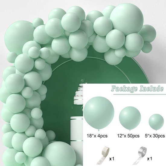 86-delige macaron ballonnenset lichtgroen - ballonnenboog