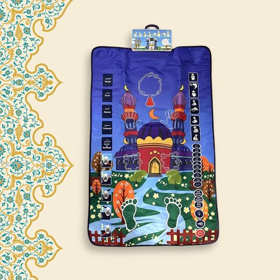 Interactieve Educatieve Gebedsmat Kind – Islamitische Speelmat met Aanraaktechnologie – Leer Salah Stap voor Stap – 111x71cm – Blauw