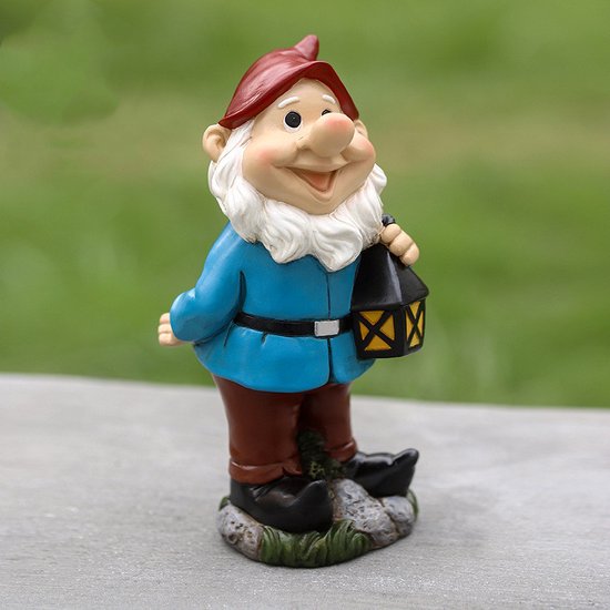 Tuinkabouterbeeld met Lantaarn - Tuindecoratie 9x8x20cm