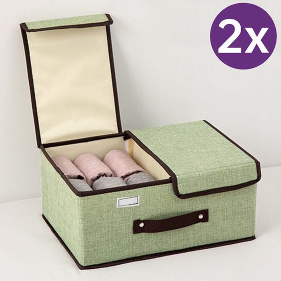 2 Opvouwbare Opbergboxen - 2 Vakken - Lichtgroen 50x30x25cm