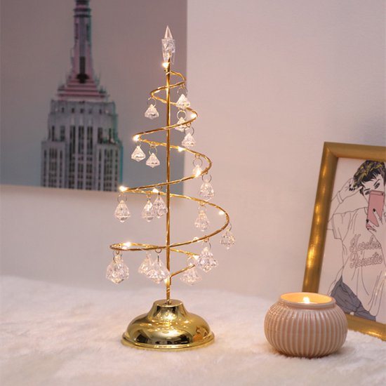 led kerstverlichting -tafellamp- kerstboom vorm lamp werkt op batterij -kerstversiering-gouden warm licht
