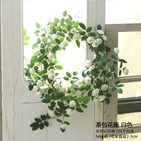 TDR-Luxe Bloemen Slinger witte roze-decoratieve slinger-Klimroos witte roze - Bruiloft Decoratie
