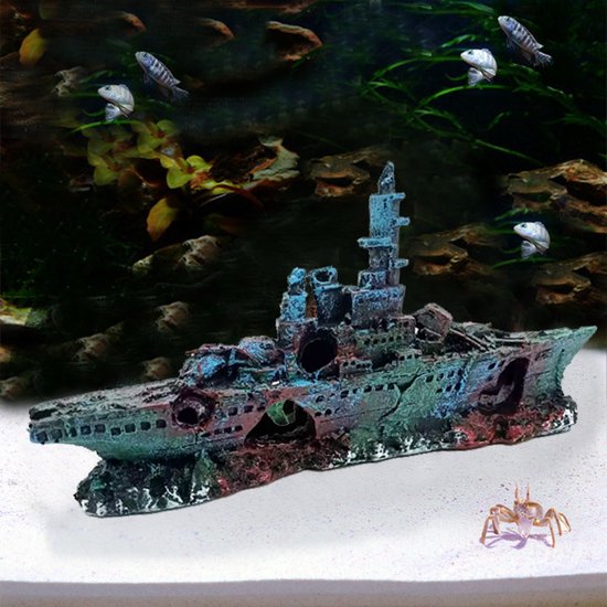 Aquarium decoratie - Slagschip 2 - Realistische hars ornamenten voor vistank landschapsarchitectuur - Duurzaam en stabiel - Ideaal voor zoet- en zoutwateraquaria