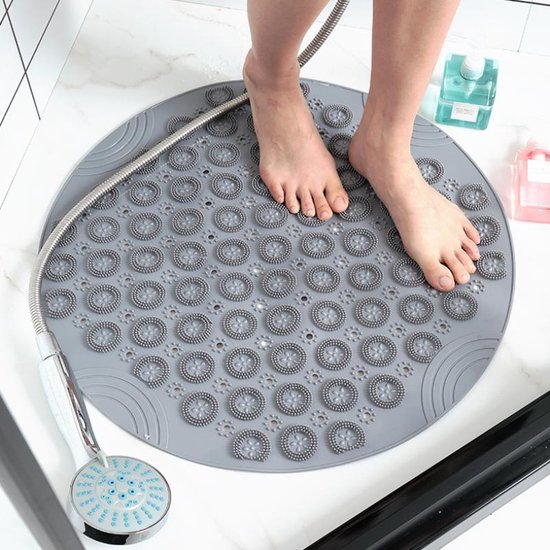 TDR-Antislip mat - 55x55CM - Rond - Grijs - Badmat badkamer - Douchemat - Badkamermat - Antislipmat voor douche