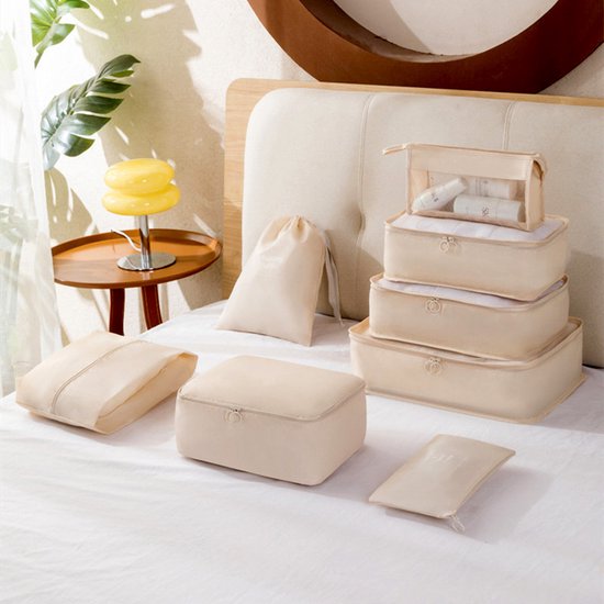 9 delige reisopbergtassenset-Packing Cubes-Bagage organizers- Duurzaamheid en Stijlvol Reizen-ivoorwit