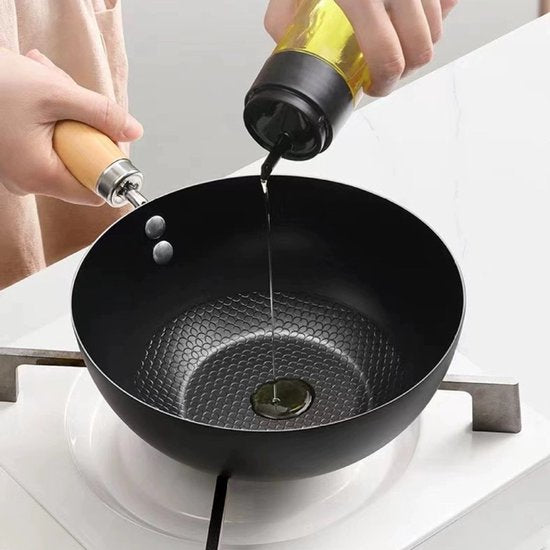Smeedijzeren wokpan 20 cm met deksel, visgraat non-stick