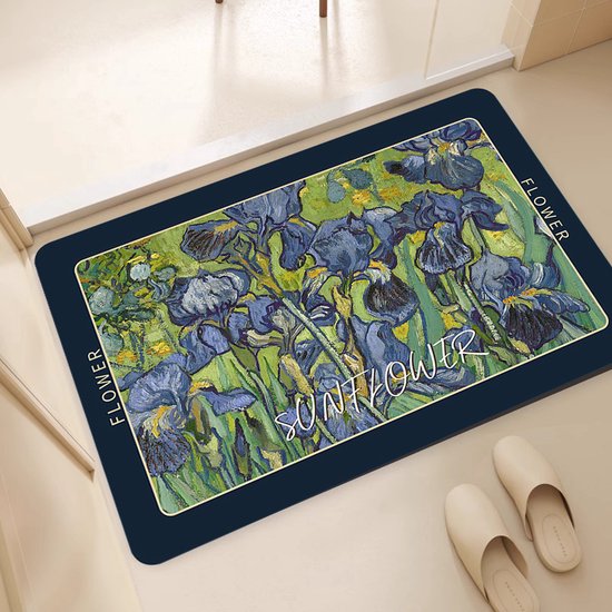 Kunstzinnige Antislip Badmat - Vincent van Gogh's "Irissen" - Luxe Siliconen Diatomeeënaarde Mat - 39,5x59 cm