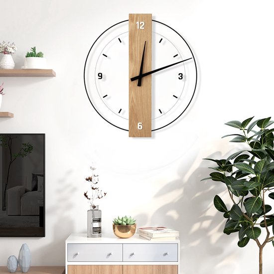 Luxe Stille Wandklok Ø40cm - Modern Hout & Acryl