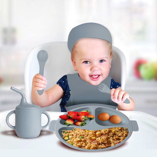 8 delig Complete Baby Eetserviesset voor Baby's van 3 Maanden en Ouder-Diepblauw
