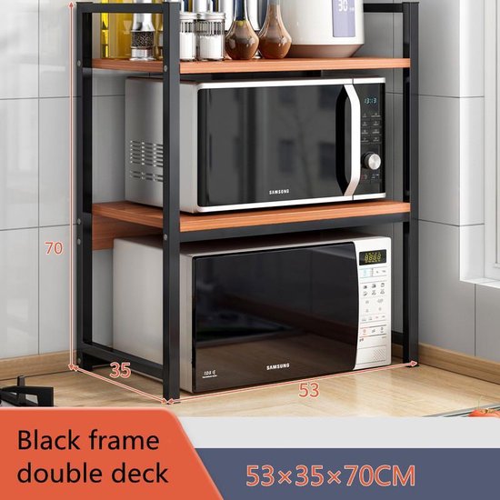 TDR - Keukenplanken - magnetron tafel - 2 lagen - Zwart Frame - Oud sandelhout - 53 x 35 x 38 cm