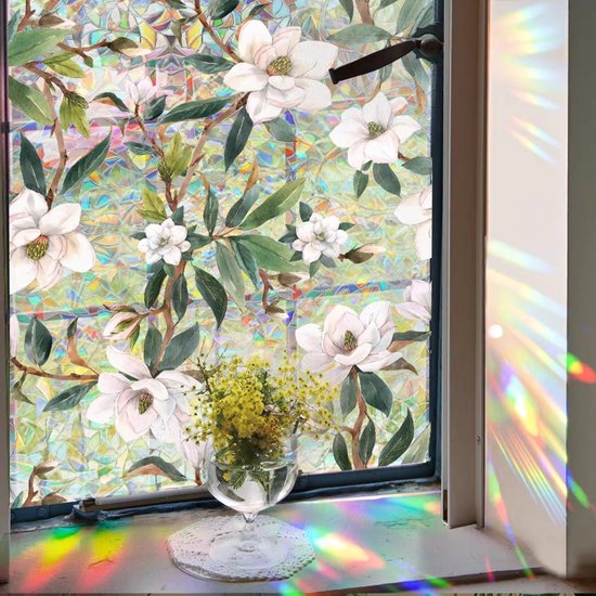 Milieuvriendelijke PVC Glasfolie - Kleurrijk bloemen patroon - Zelfklevend - Privacy en UV Bescherming - 40x100 cm