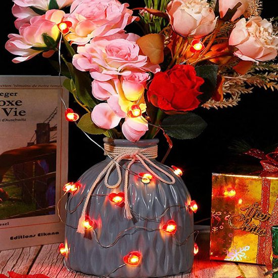 Xtraworks -Valentijnsdag decoratie -Rood Hart Liefde Licht Snoer- Fairy Lights-2 Meter 20 Lichten met Afstandsbediening