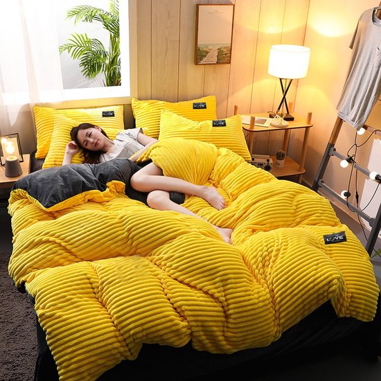 Luxe Flanellen Winter Beddengoedset - 3-Delig - Geel/Grijs