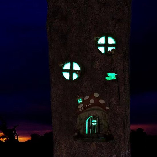 4 delige spookachtige paddestoelhuis set- tuindecoratie-met Lichtgevende ontwerp