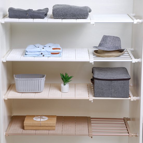 TDR - Verstelbaar opbergrek Uitschuifbare separatorplank, plankkastorganizer, voor kledingkast, kast, boekenkast Compartiment verzamelen-73cm tot 130cm-wit