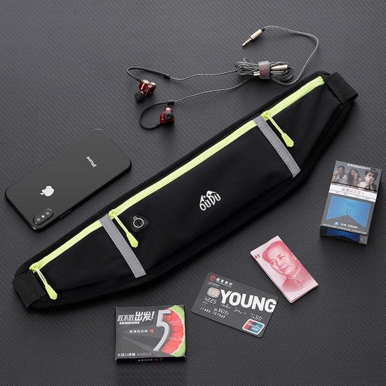 TDR - Waterafstotende Heuptas - Comfortabel en Ademend Materiaal, Reflecterend Design, Verstelbare Taille (60-120 cm), Geschikt voor Sporten - Zwart en Groen