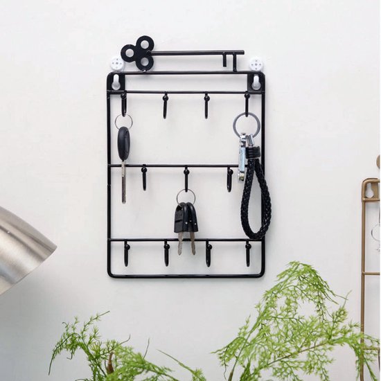 Stijlvolle Metalen Sleutelrek met 11 Haken-Wandorganizer-Ruimtebesparend - Duurzaam 25.5x16cm zwart