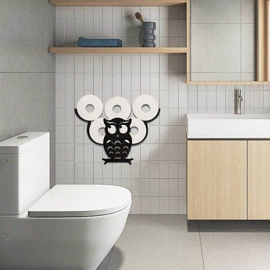 Metalen Wandmontage Opbergplank -Toiletrolhouder uilvormige -36x26x10CM-zwart