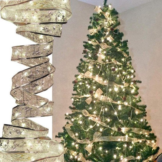 LED Kerstboom Licht Lint- 5 Meter 50 LED Lichtjes-werkt op batterij-kerstdecoratie-warm wit Licht-goud