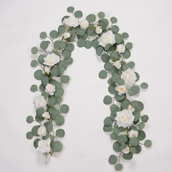 prachtige kunstwijnstok-decoratie voor bruiloften, thuisgebruik en tafeldecoraties-1.85meter lang met 21 pure witte rozen-wit