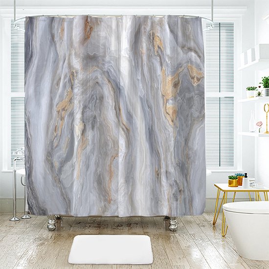 Waterdicht douchegordijn met kiezelsteenpatroon - Luxe Uitstraling, Uitstekende Waterbestendigheid - Hoogwaardig, Extra Dik, Gemakkelijk te Installeren 180*200CM-lichtgrijs