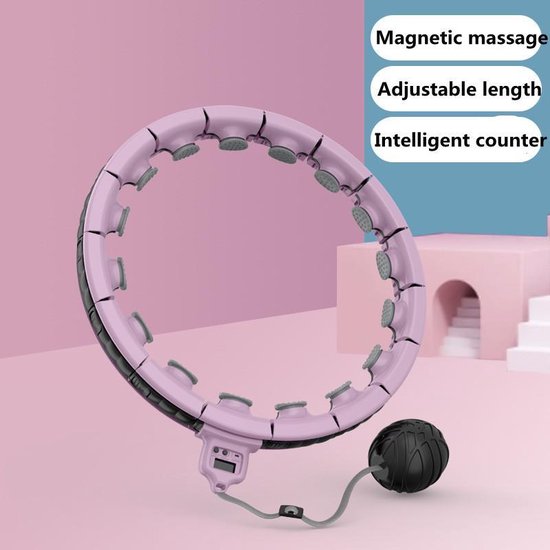 Hoelahoep voor Fitness en Massage - Voor Volwassenen en Kinderen - Schakels voor Aanpassing aan Maat - 400g Verzwaarde Bal - Met Teller - Geschikt voor Afvallen - Makkelijk in Elkaar te Zetten - licht paars
