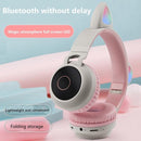 TDR- Draadloze Bluetooth koptelefoon - Over-Ear Koptelefoon voor Kinderen - Met Led Kat Oortjes - Bekend van TikTok -  roze grijs