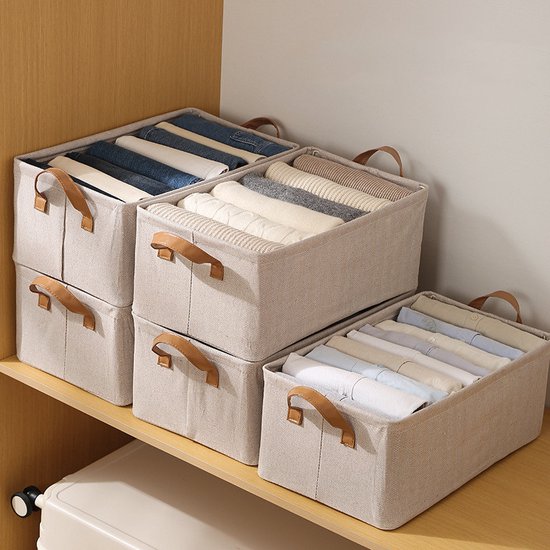 2 stuks Duurzame Katoen-Linnen Opbergbox met Stalen Frame - 25L - Opvouwbaar en Stapelbaar - Ideaal voor Kleding en Speelgoedopslag 47x29x19 cm